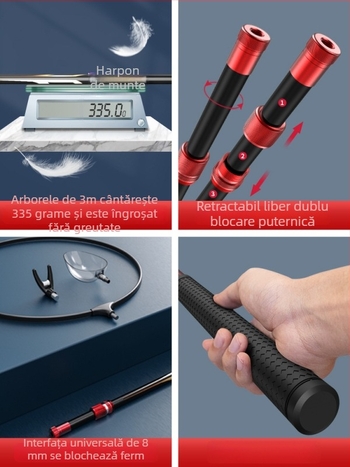 Set lansete cu plasă din carbon – telescopic, foarte rigid pentru pești mari, set complet (doar lansetă)