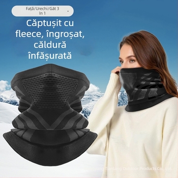 Fular tubular tricotat căptușit cu fleece, gros, pentru ciclism în aer liber, schi, alpinism și pescuit, cald, în stoc