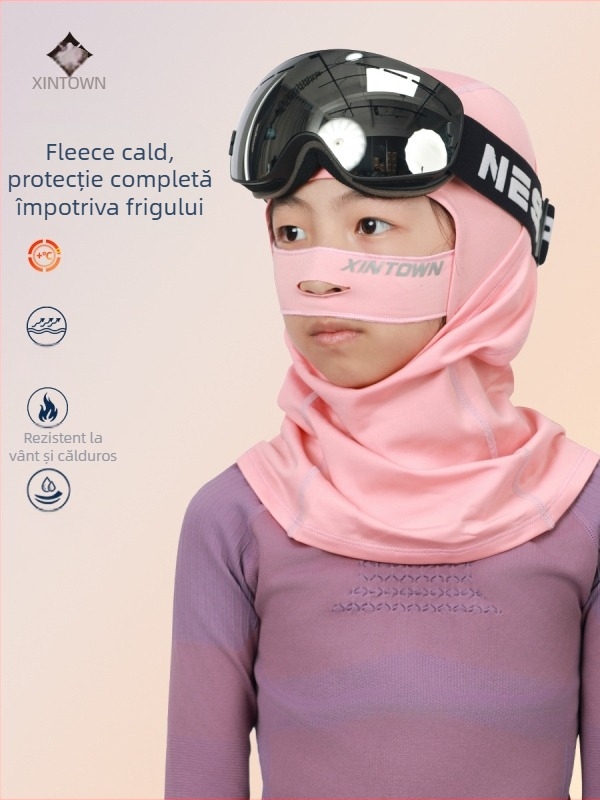 Mască pentru față pentru copii, cu căptușeală fleece, dublu strat, pentru schi și ciclism în sezonul rece