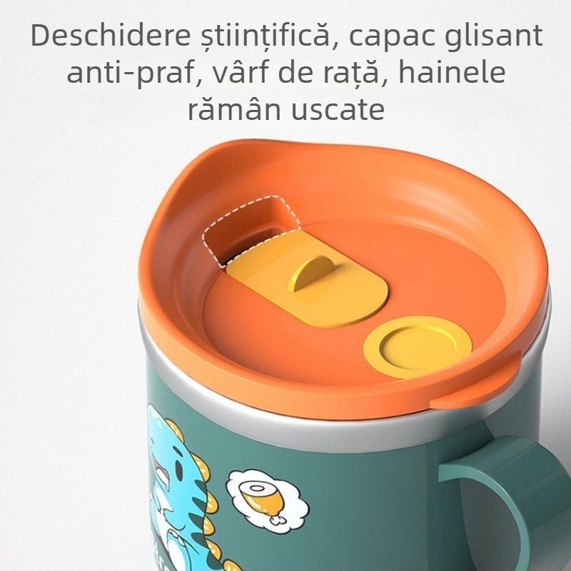 Cană de apă pentru copii din oțel inoxidabil 316, cu pai, rezistentă la căderi, cu scară de măsurare