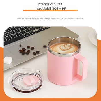 Cană din oțel inoxidabil 304, cu capac și mâner, INS-inspired, Nordic stil, pentru studenți și angajați