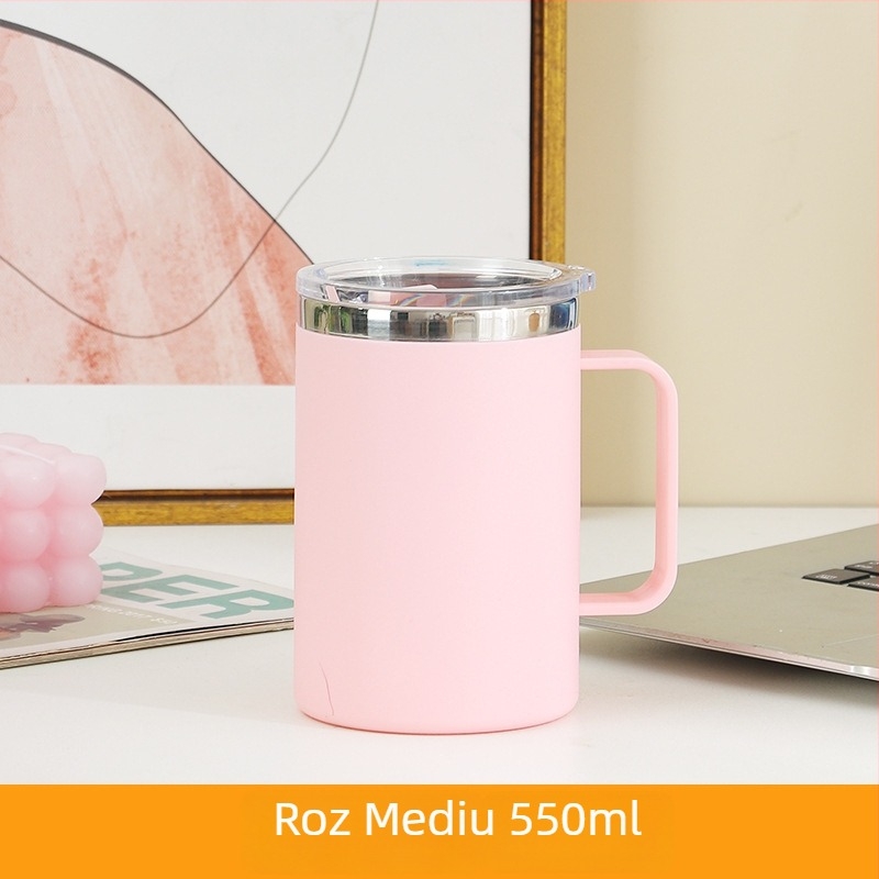 Cană din oțel inoxidabil 304, cu capac și mâner, INS-inspired, Nordic stil, pentru studenți și angajați