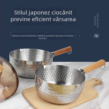 TY-XPG 304 oțel inoxidabil Snow Pan cu mâner din lemn, fără acoperire, oală pentru lapte și supă, în cutie cadou