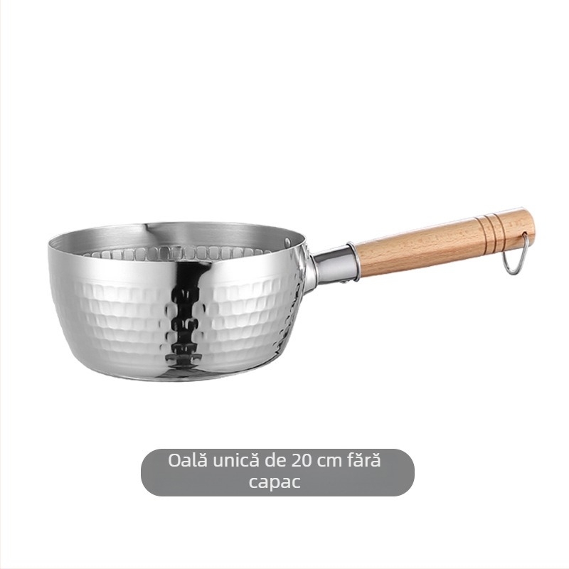 TY-XPG 304 oțel inoxidabil Snow Pan cu mâner din lemn, fără acoperire, oală pentru lapte și supă, în cutie cadou