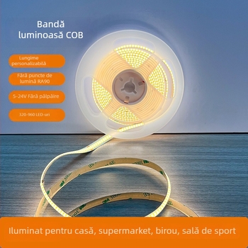 Bandă LED COB, 320 LED, tensiune redusă, iluminare ambientală de tavan pentru living, autoadezivă