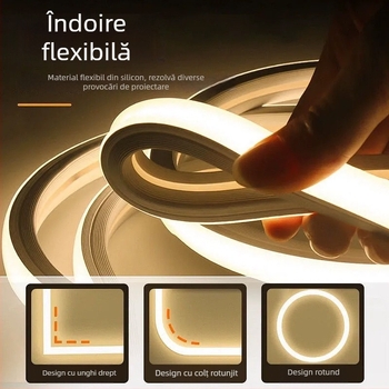 Bandă LED flexibilă din silicon, 12V/24V, rezistentă la apă, autoadezivă, canal liniar încastrat