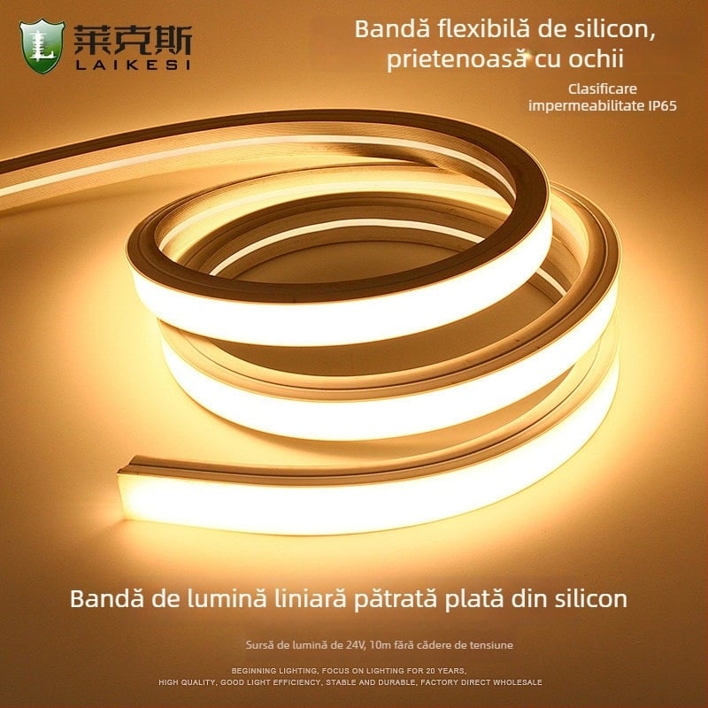 Bandă LED flexibilă din silicon, 12V/24V, rezistentă la apă, autoadezivă, canal liniar încastrat