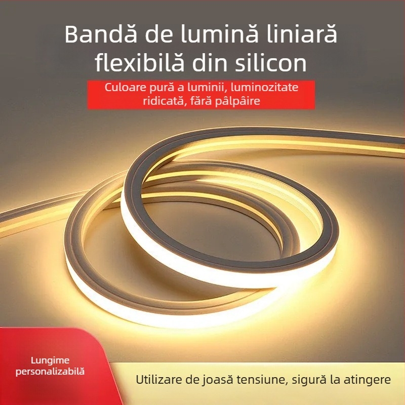 Bandă LED flexibilă din silicon, 12V/24V, rezistentă la apă, autoadezivă, canal liniar încastrat