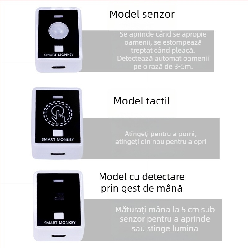 Bandă LED cu senzor pentru iluminare ambientală, impermeabilă și autoadezivă, pentru sub pat, scări și balcon