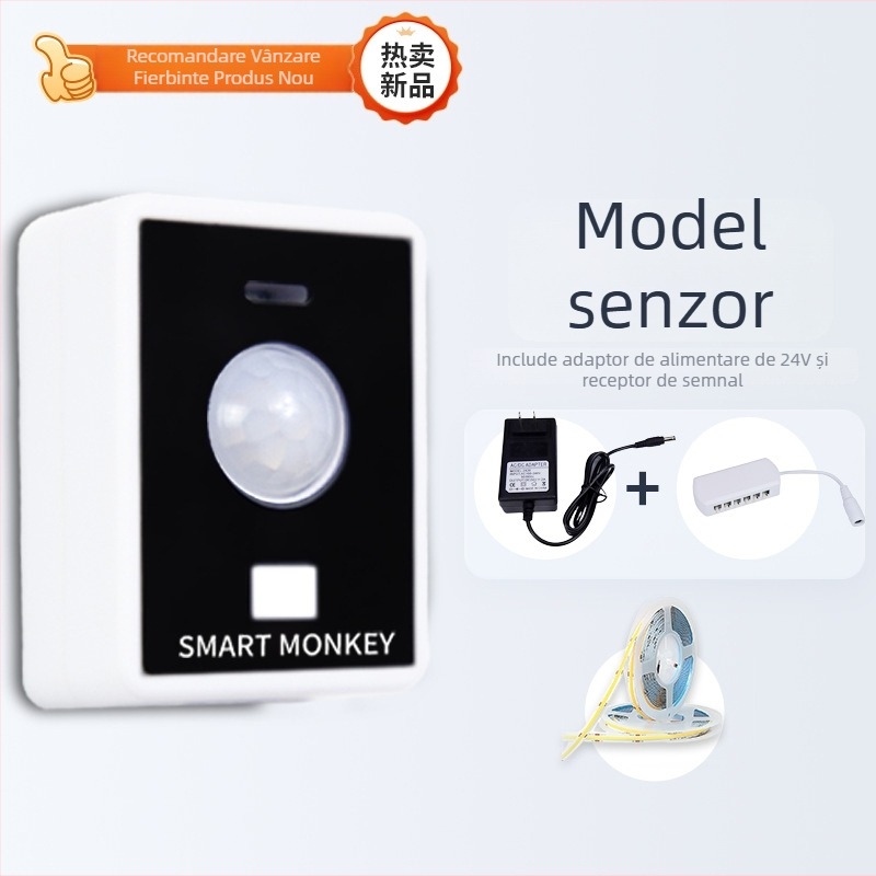 Bandă LED cu senzor pentru iluminare ambientală, impermeabilă și autoadezivă, pentru sub pat, scări și balcon