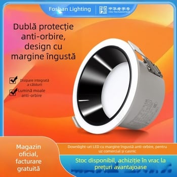 Downlight LED încastrat, anti-reflexie, cu ramă subțire și cupă adâncă, pentru living și hol, corp de plafon fără sursă centrală
