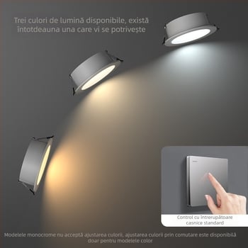 Downlight LED încastrat, anti-reflexie, cu ramă subțire și cupă adâncă, pentru living și hol, corp de plafon fără sursă centrală