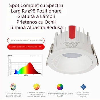 Downlight LED încastrat pentru living, anti-strălucire, fără pâlpâire, corp de iluminat pentru plafon, iluminat tip wall-wash, iluminare auxiliară