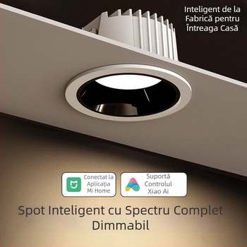 Downlight profund încastrat în tavan, controlat prin aplicație, LED 6–10W, 6500K alb rece, carcasă din aluminiu, montaj ascuns, CRI ridicat