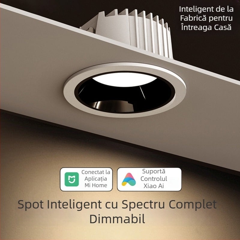 Downlight profund încastrat în tavan, controlat prin aplicație, LED 6–10W, 6500K alb rece, carcasă din aluminiu, montaj ascuns, CRI ridicat