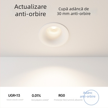 Downlight LED încastrat, arc curbat, fără ramă, anti-strălucire, pentru living și hol