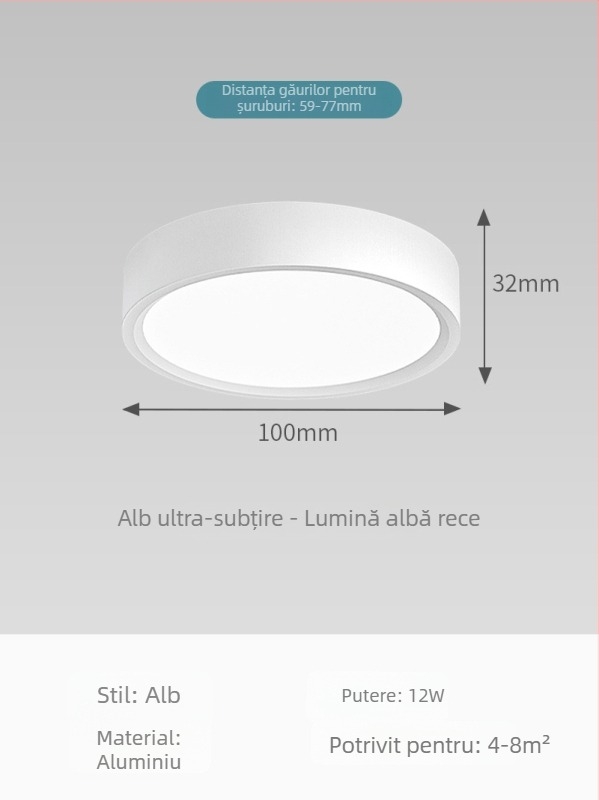 Spot LED ultra-subțire montat pe suprafața, rotund, pentru living, dormitor și hol