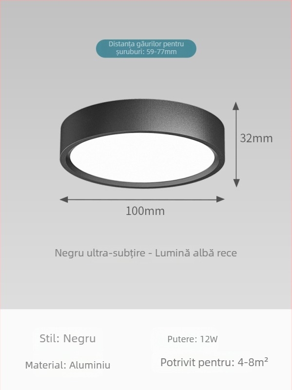 Spot LED ultra-subțire montat pe suprafața, rotund, pentru living, dormitor și hol