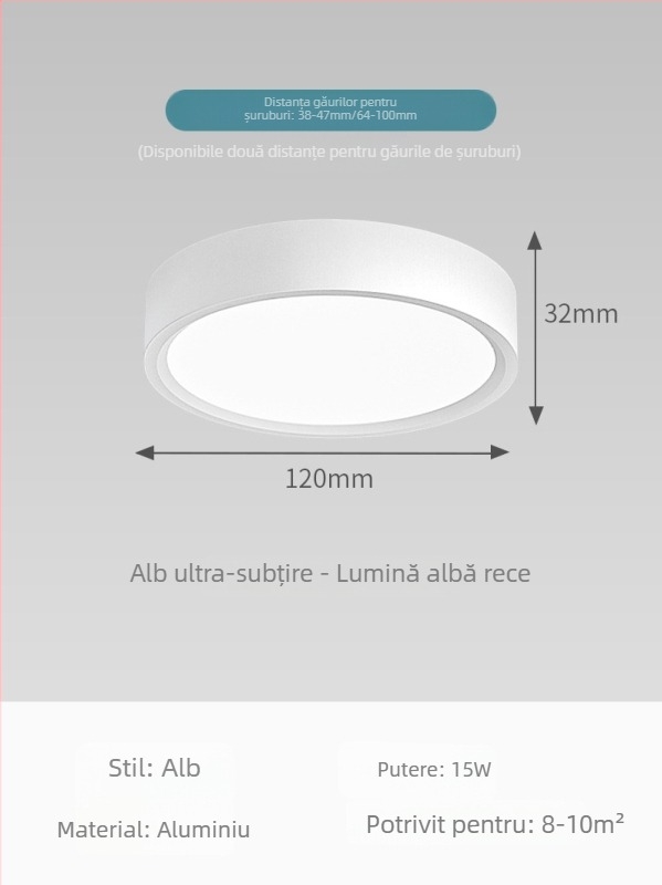 Spot LED ultra-subțire montat pe suprafața, rotund, pentru living, dormitor și hol