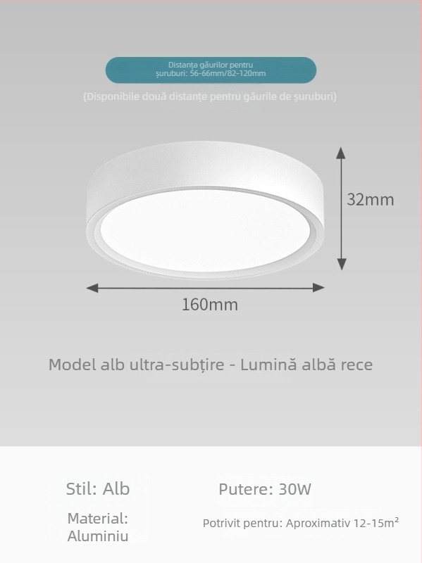 Spot LED ultra-subțire montat pe suprafața, rotund, pentru living, dormitor și hol
