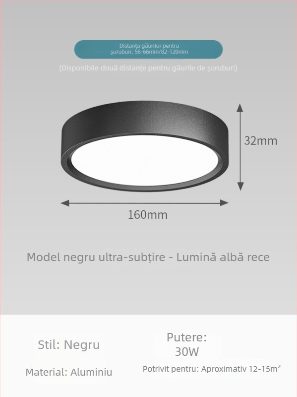 Spot LED ultra-subțire montat pe suprafața, rotund, pentru living, dormitor și hol