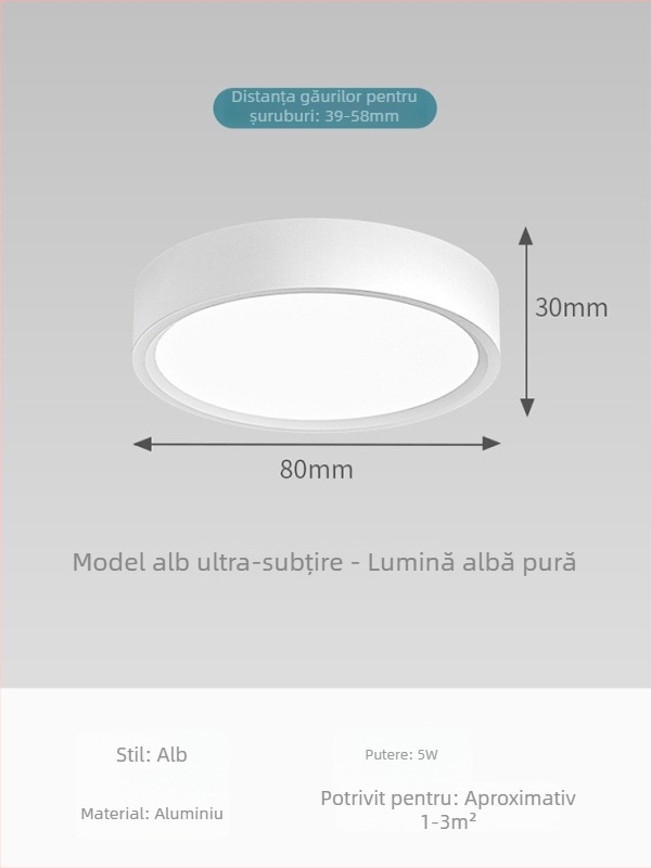 Spot LED ultra-subțire montat pe suprafața, rotund, pentru living, dormitor și hol