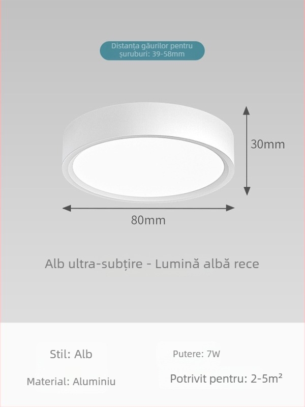 Spot LED ultra-subțire montat pe suprafața, rotund, pentru living, dormitor și hol