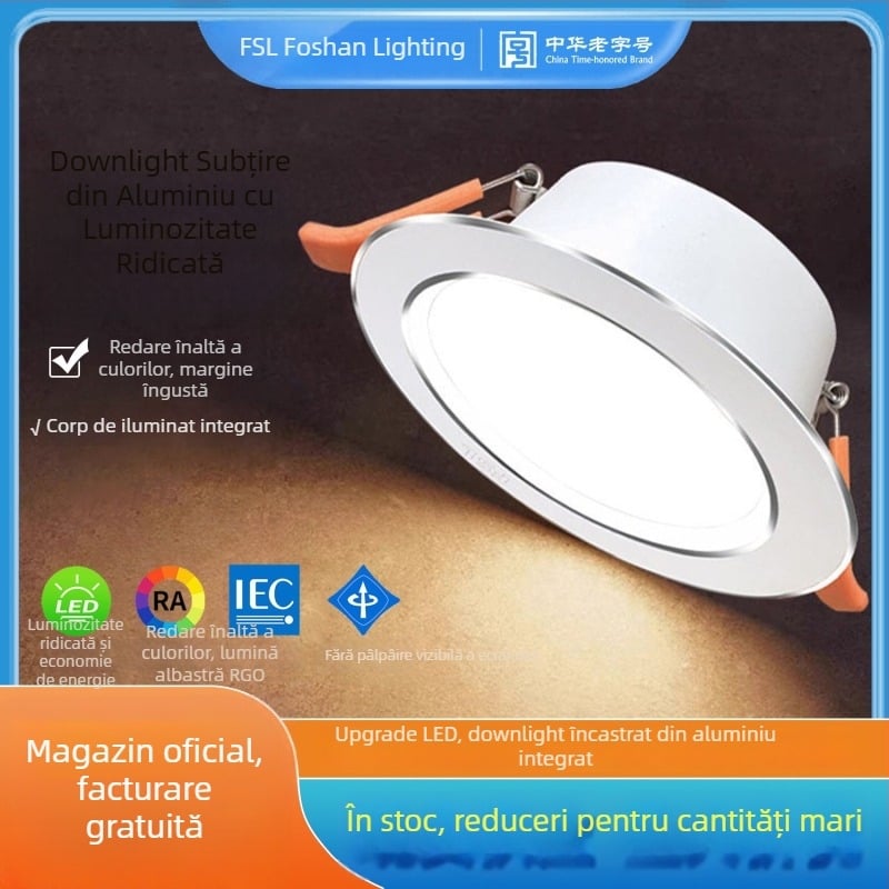 FSL LED Downlight încastrat în tavan, 2,5 inci, ultra-subțire, corp din aluminiu, iluminare pentru living și hol
