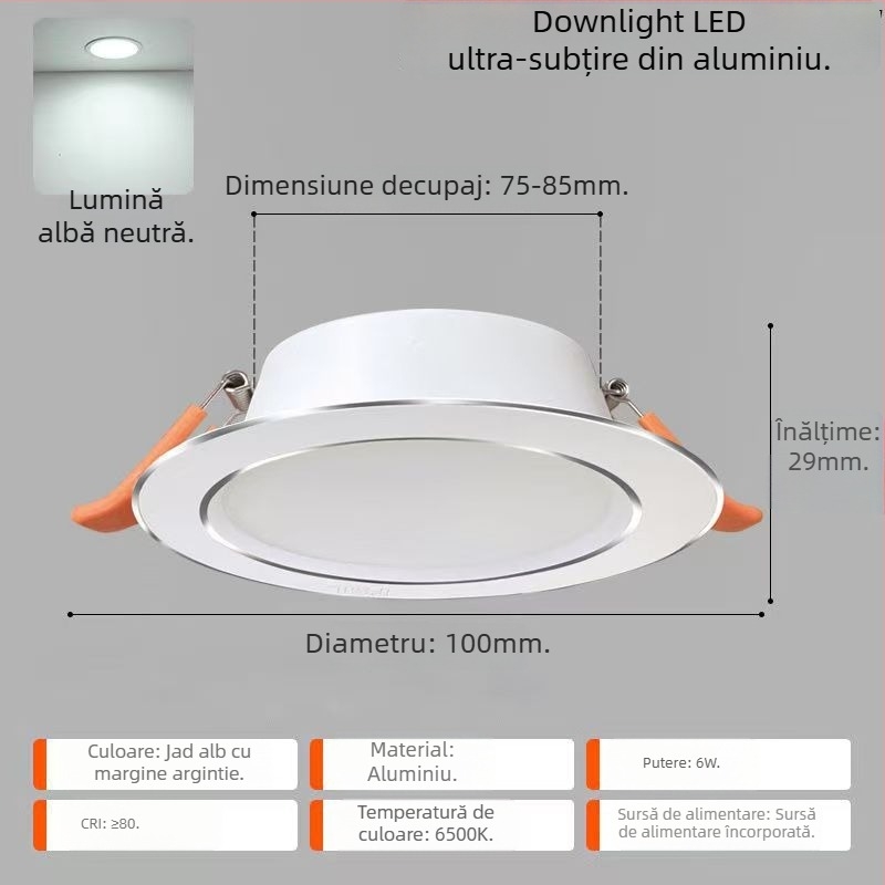 FSL LED Downlight încastrat în tavan, 2,5 inci, ultra-subțire, corp din aluminiu, iluminare pentru living și hol