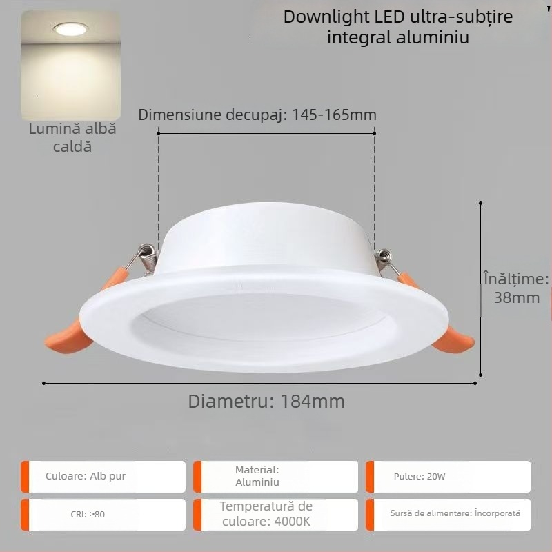 FSL LED Downlight încastrat în tavan, 2,5 inci, ultra-subțire, corp din aluminiu, iluminare pentru living și hol