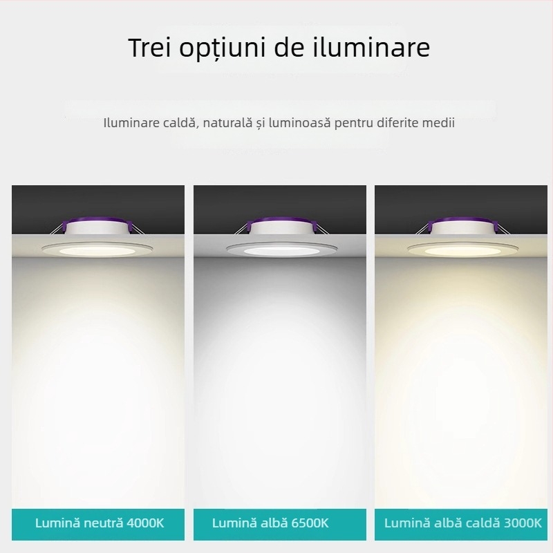 LED downlight pentru living, 5W/9W/12W, montaj încastrat, deschidere de 7,5 cm, 220V, temperaturi de culoare 6500K/4000K/3000K