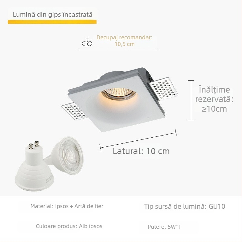 Downlight din ipsos încorporat cu sursă LED GU10, spot de plafon pentru living și iluminat comercial