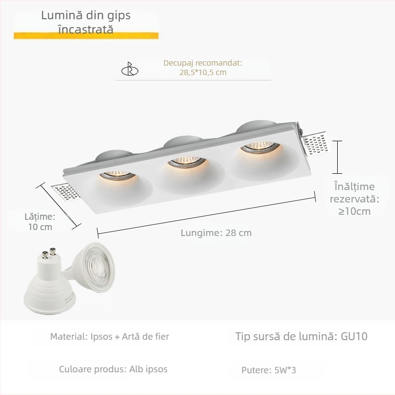 Downlight din ipsos încorporat cu sursă LED GU10, spot de plafon pentru living și iluminat comercial