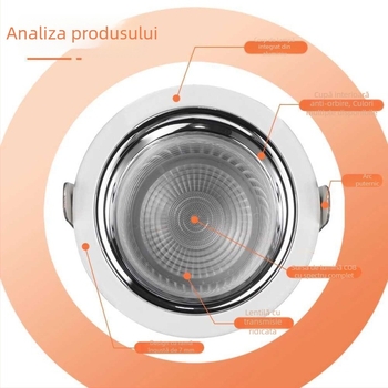 LED downlight anti-glare, ramă îngustă de 98 mm, pentru holuri și bucătării, iluminare încastrată în tavan, cupă adâncă, fără lumină principală