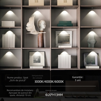 Spot LED Cat-Eye pentru vitrine și dulapuri, iluminare 12V joasă tensiune, încastrat, mic spot