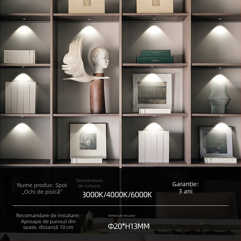 Spot LED Cat-Eye pentru vitrine și dulapuri, iluminare 12V joasă tensiune, încastrat, mic spot