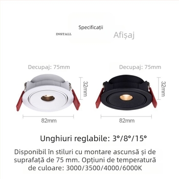 Proiector LED încorporat ultra-subțire 3W, cu unghiuri de fascicul reglabile 3°/8°/15°, pentru camera de ceai, masă de luat masa și muzeu