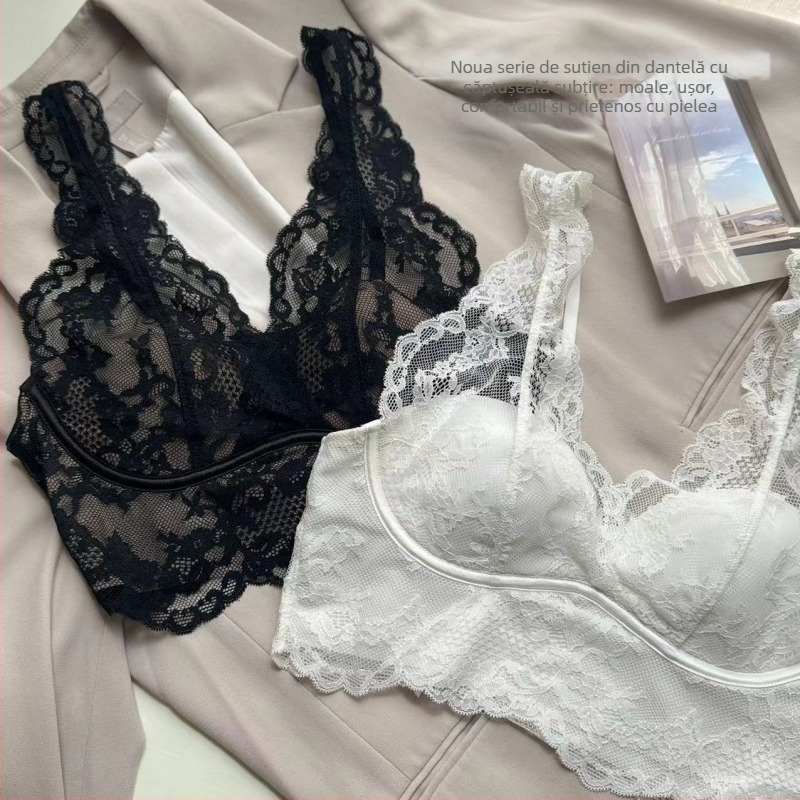 Set lenjerie din dantelă, fără sârmă, bustier în stil franțuzesc, bretele late – lenjerie intimă de vară pentru femei