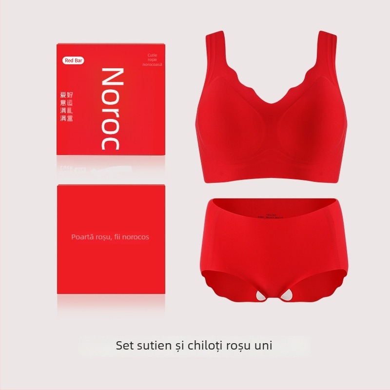 Set de lenjerie roșie pentru mireasă - sutien fără cusături, push-up, cupe fixe și chiloți în cutie cadou