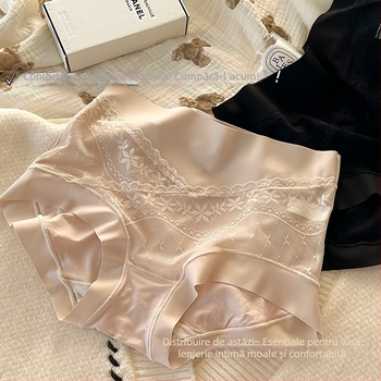 Lenjerie de maternitate cu talie medie pentru femei însărcinate, dantelă respirabilă, căptușeală antibacteriană din mătase de mulberry, mărime plus