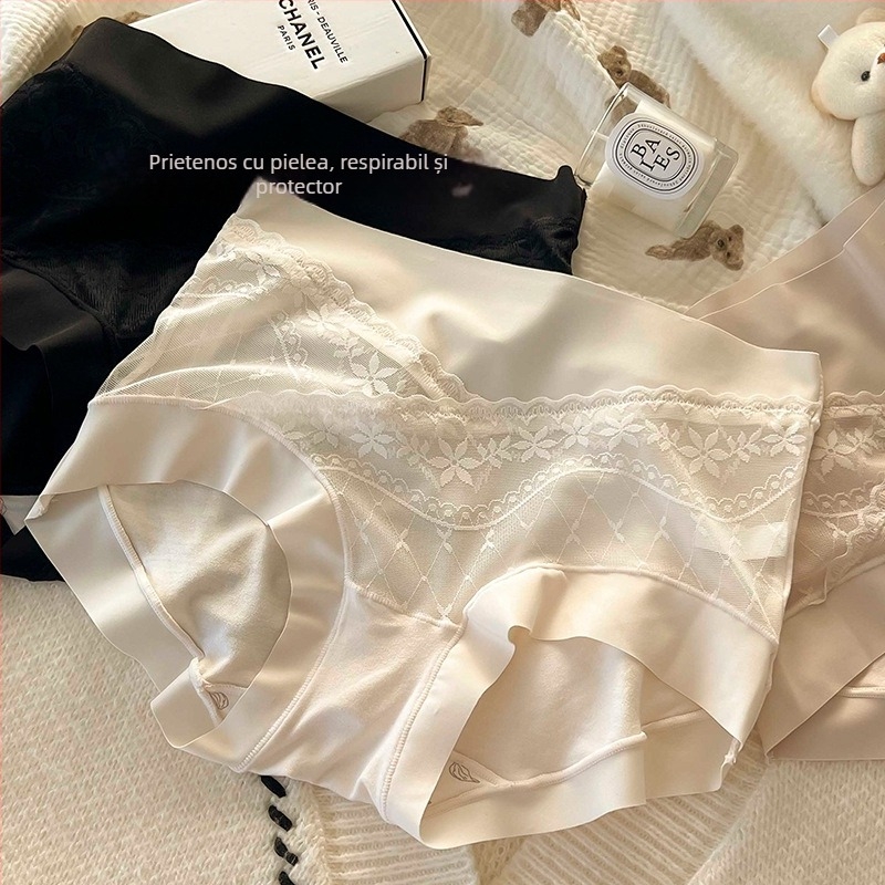 Lenjerie de maternitate cu talie medie pentru femei însărcinate, dantelă respirabilă, căptușeală antibacteriană din mătase de mulberry, mărime plus