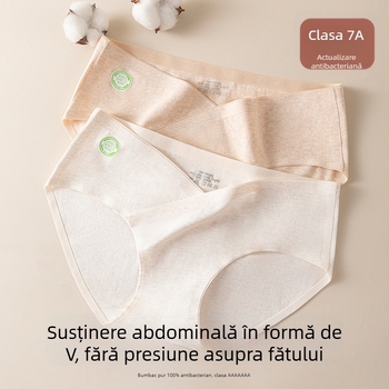 Chiloți de maternitate pentru sarcină timpurie, mijlocie și târzie, din bumbac antibacterian, talie joasă, formă în V, mărime mare
