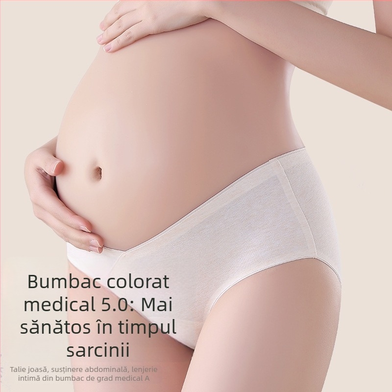 Chiloți de maternitate pentru sarcină timpurie, mijlocie și târzie, din bumbac antibacterian, talie joasă, formă în V, mărime mare