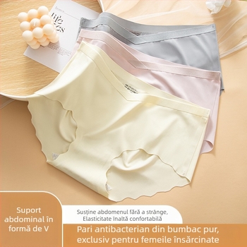 Chiloți de maternitate din ice-silk, cu căptușeală din bumbac, talie joasă, plus size, pentru sarcină de la început până la sfârșit