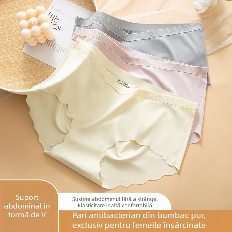Chiloți de maternitate din ice-silk, cu căptușeală din bumbac, talie joasă, plus size, pentru sarcină de la început până la sfârșit
