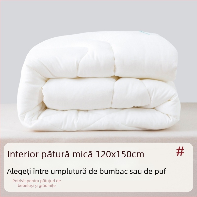 Pătură pentru copii pentru grădiniță cu umplutură din mătase și bumbac; primăvară–toamnă, vară răcoroasă, iarnă mai groasă.