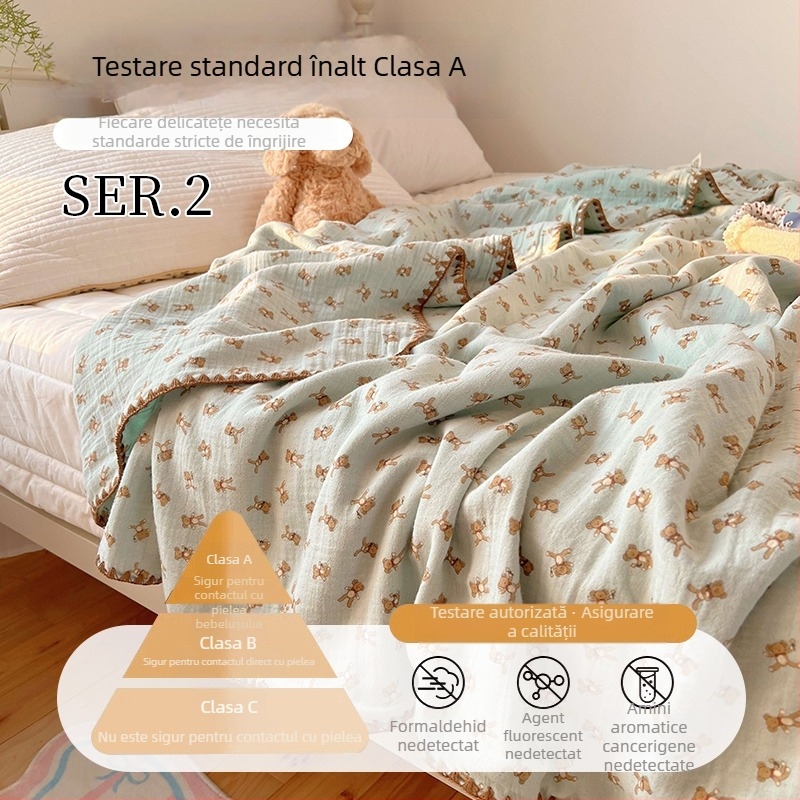 Cuvertură de vară din bumbac, două straturi, lavabilă la mașină, 100% bumbac, pentru nou-născuți