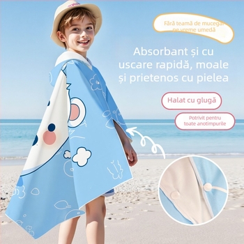 Prosop de baie cu glugă, pentru copii, uscare rapidă, fleece pe ambele fețe, halat de baie purtabil pentru copii mai mari