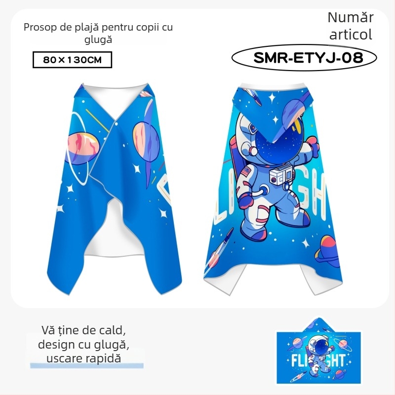 Prosop de baie cu glugă, pentru copii, uscare rapidă, fleece pe ambele fețe, halat de baie purtabil pentru copii mai mari