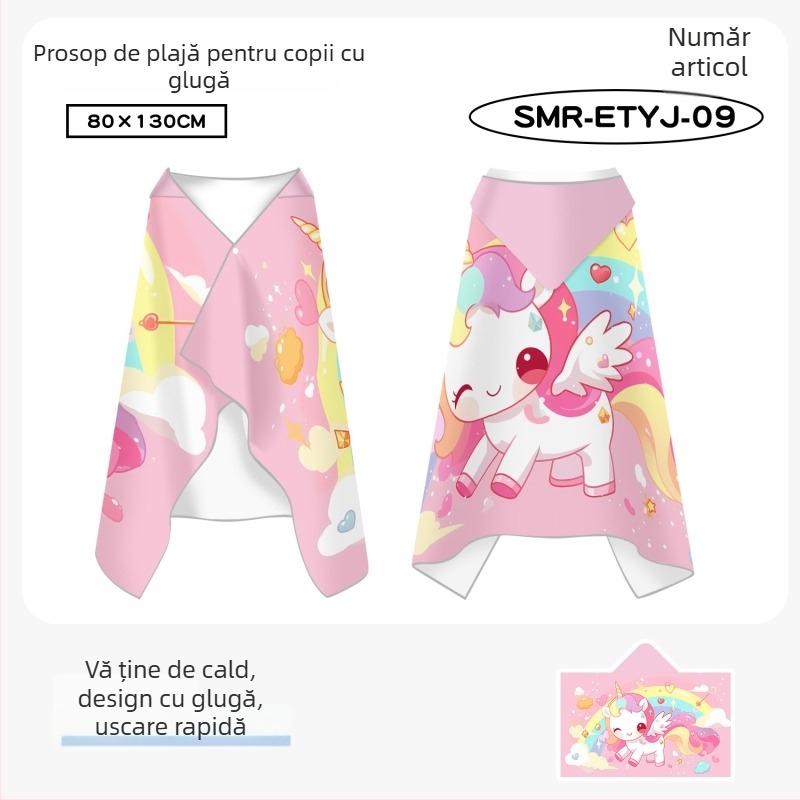 Prosop de baie cu glugă, pentru copii, uscare rapidă, fleece pe ambele fețe, halat de baie purtabil pentru copii mai mari